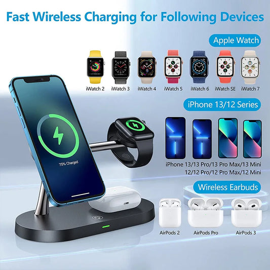 3-in-1 Draadloos Oplaadstation - iPhone, Apple Watch & AirPods Snellader